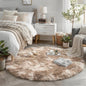 Amdrebio Tie-Dyed Beige Tan Round Area Rug 4Ft for Bedroom, Fluffy Plush Shag Furry Circle Rugs for Kids Room, Living Room Decor Aesthetic, Cute Fuzzy Neutral Carpet for Baby Nursery Playroom Dorm