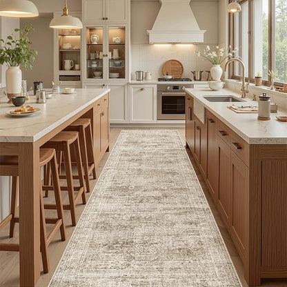 Runner Rug 3x8 Washable Non-Slip Hallway Runner Rugs for Kitchen Bathroom Laundry Room Brown Vintage Floor Carpet Runners for Hallways Entryway