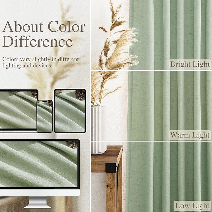Nanspring Mist Sage Linen Curtains 72 Inch Length for Living Room Semi Sheer Light Filtering Door Drapes 2 Panels Set for Kids Bedroom Light Filtering Back Tab Rod Pocket Modern Farmhouse Decor 52x72