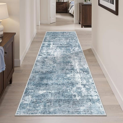 Runner Rug 2'x6' Abstract Washable Non-Slip Runner Rugs for Kitchen Bathroom Laundry Room Blue Vintage Floor Carpet Runners for Hallway Entryway