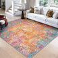 Washable Area Rugs Square 8ft Non-Slip Modern Abstract Soft for Living Room Entryway Bedroom Nursery, Print Pattern, Orange Blue Pink Yellow Colorful