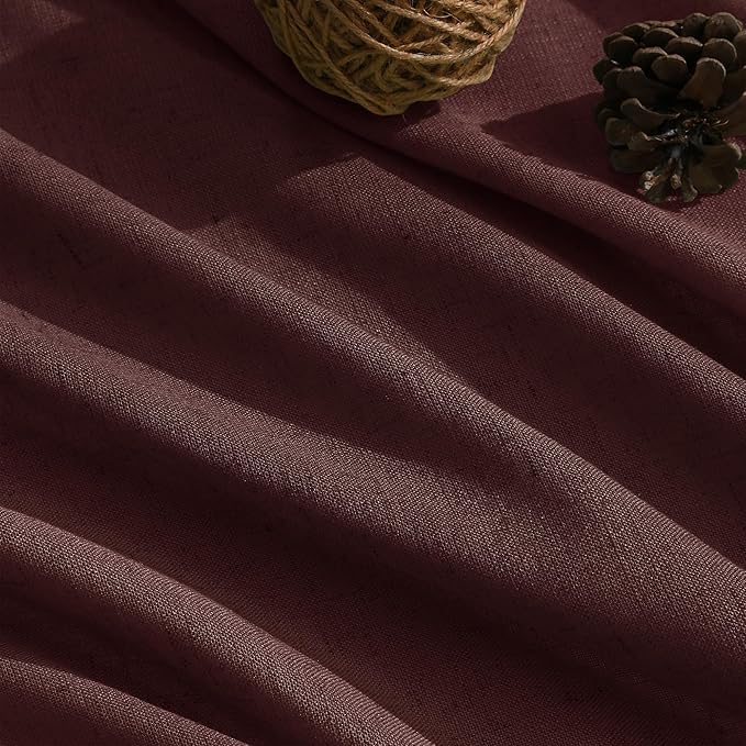 Nanspring Reddish Brown Linen Curtains 84 Inch Length 2 Panels Set for Living Room Back Tab Light Filtering Semi Sheer Curtain for Bedroom Farmhouse Drapes, 52x84 Inch, 2 Panels