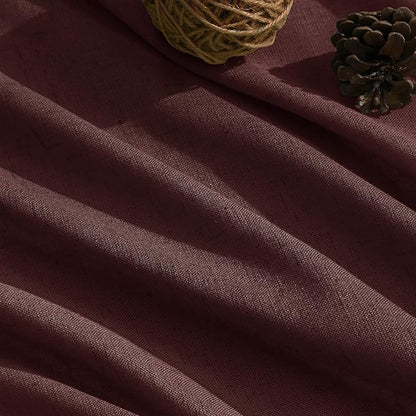 Nanspring Reddish Brown Linen Curtains 84 Inch Length 2 Panels Set for Living Room Back Tab Light Filtering Semi Sheer Curtain for Bedroom Farmhouse Drapes, 52x84 Inch, 2 Panels