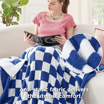 Bedsure Gentlesoft Checkered Twin Blanket for Couch - Soft Cozy & Warm Knit Navy Blue Throw Blanket, Breathable, Lightweight & Fluffy Plaid Blankets for Bed & Sofa, Gifts for Women Men, 60x80 Inches