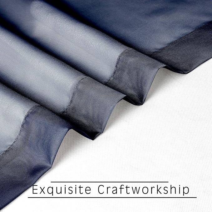 OVZME Sheer Curtains 45 inches Long for Kitchen Curtains, Rod Pocket Clean Selvedge Voile Window Treatments, 2 Panels=84 Inches Width, Navy Blue.