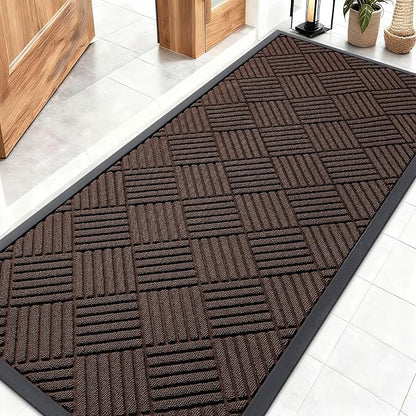 OLANLY Front Door Mat Outside Entrance 59x23, Absorbent, Heavy Duty Sturdy Natural Rubber Doormat Indoor Outdoor, Stain and Fade Resistant, Non-Slip Low Profile Floor Mat for Entryway, Brown Diamond