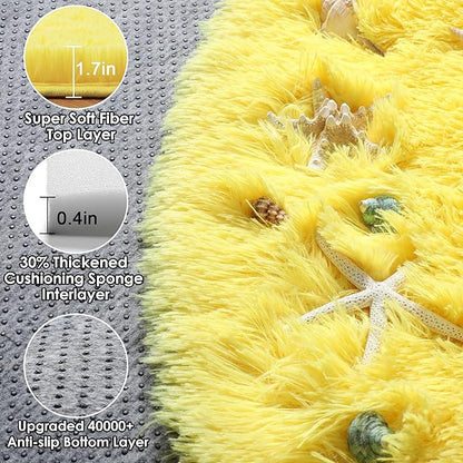 ONASAR Yellow Round Area Rugs 4ft for Bedroom Living Room, Fluffy Circle Rug for Kids Girls Boys Teen, Soft Plush Shaggy Carpet for Nursery Dorm Classroom Playroom Home Decor Aesthetic