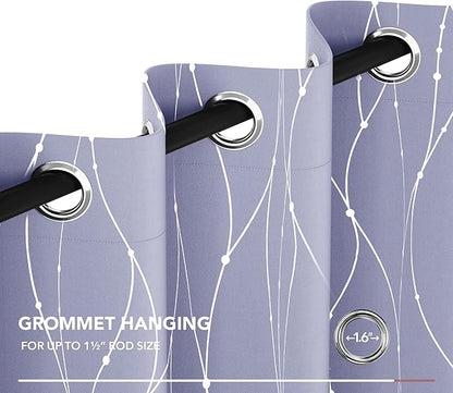 Deconovo Blackout Curtains, Thermal Insulated Soundproof Drapes with Wave Dots Foil Print, 42 x 63 Inch, Set of 2, Machine Washable Window Curtain for Bedroom Living Room Nursery Kitchen, Light Purple