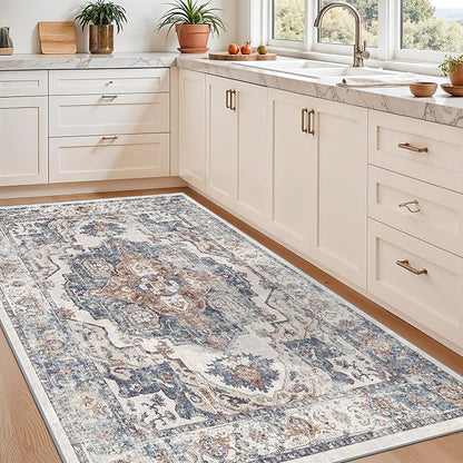 4x6 Living Room Area Rugs: Washable Boho Bedside Rugs Non-Slip Low Pile Small Carpet for Kitchen Bedroom Non-Shedding Floor Mat for Kids Room Office Dining Room(4x6，Brick)