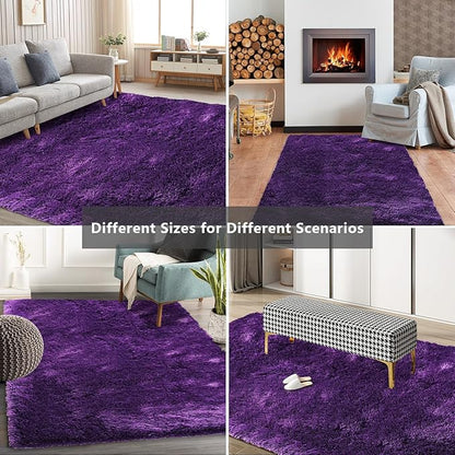 Shag Area Rugs for Bedroom Living Room,5X8 Ultra Soft Purple Fluffy Area Rugs for Dorm, Indoor Carpet Nursery Rugs for Kids Girls Room Home Decor, Purple