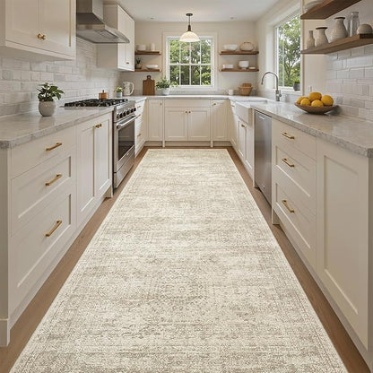 4x10 Wide Hallway Runner Rug: Washable Soft Rug Runners for Living Room Bedroom Ktichen, Stain Resistant Low Pile Area Rugs Non Slip Floor Carpet (Beige, 4x10)