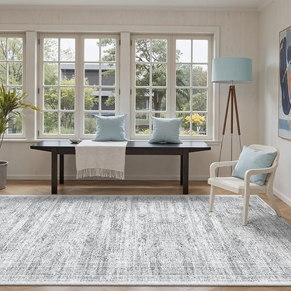 Soalmost 4x12 Wide Hallway Runners: Washable 12ft Runner Rug for Entryway Living Room Soft Vintage Non Slip Carpet Runner for Kitchen Dining Room Nursery Bedroom (Grey, 4x12ft)
