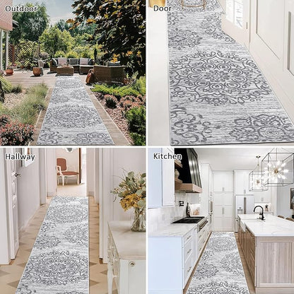 HEBE Hallway Runner Rug 2'x10' Washable Vintage Distressed Area Rugs Non Slip Laundry Rug Runner Boho Floor Carpet Runners for Hallways Entryway Laundry Room Kitchen Bathroom