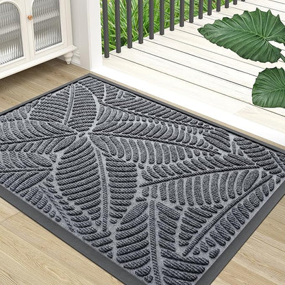 Colorxy Waterproof Doormat, Sturdy Natural Rubber Front Indoor Mat, Non Slip Low Profile Indoor Outdoor Door Mats, Stain and Fade Resistant Floor Mat, Easy Clean Patio Entrance Mat, 47''x24'', Grey