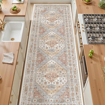 4x12 Runner Rug for Hallway, Low-Pile Wide Runner for Entryway, Long Washable Non-Slip Kitchen Rug, Soft Vintage Home Decor Mat for Living, Laundry Room(Orange,4'x12')