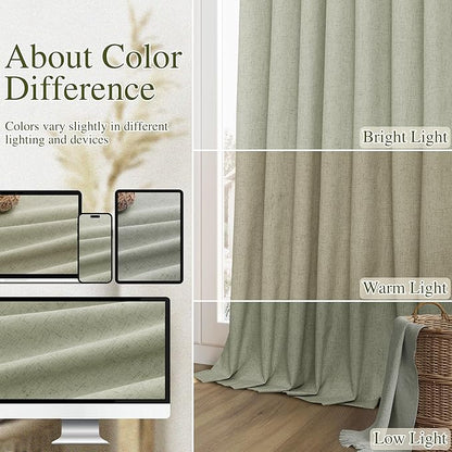Sage Green 100% Blackout Curtains 63 Inch Length 2 Panels Set for Living Room Bedroom Back Tab Thermal Insulated Black Out Linen Drapes Room Darkening Window Curtains 40 Wide