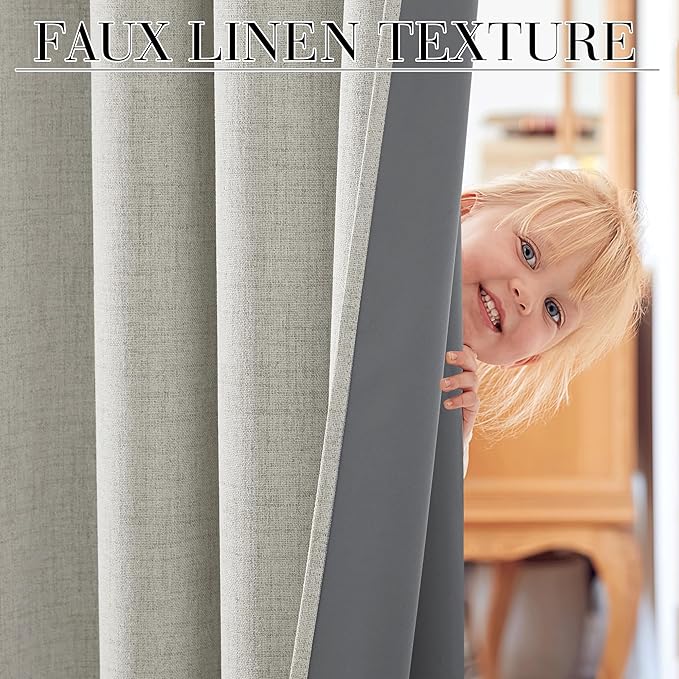 RYB HOME 100% Blackout Cream Curtains, Linen Texture Thermal Insulated Drapes for Bedroom/Living Room/Office/Nuesery, Privacy Farmhouse Full Blackout Window Treatment, W52xL90 Inch Long, 2 Panels