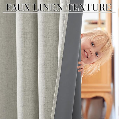 RYB HOME 100% Blackout Cream Curtains, Linen Texture Thermal Insulated Drapes for Bedroom/Living Room/Office/Nuesery, Privacy Farmhouse Full Blackout Window Treatment, W52xL90 Inch Long, 2 Panels