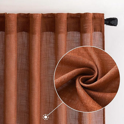 MIULEE Burnt Orange Linen Curtains 90 Inch Long for Bedroom Living Room, Soft Thick Linen Textured Window Drapes Terracotta Rust Boho Fall Decor Semi Sheer Light Filtering Back Tab 2 Panels