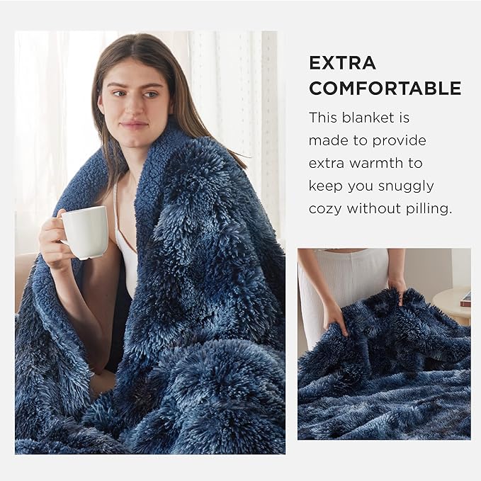 Bedsure GentleSoft Fuzzy Sherpa Faux Fur Twin Blanket Tie Dye Navy Cozy Gifts for Women Men, Soft Fleece Plush Warm Minky Thick Blanket Twin Size for Bed, Blue Room Decor Dorm Essentials Gifts, 60x80