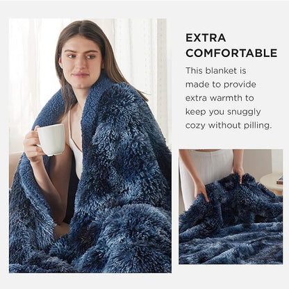 Bedsure GentleSoft Fuzzy Sherpa Faux Fur Twin Blanket Tie Dye Navy Cozy Gifts for Women Men, Soft Fleece Plush Warm Minky Thick Blanket Twin Size for Bed, Blue Room Decor Dorm Essentials Gifts, 60x80