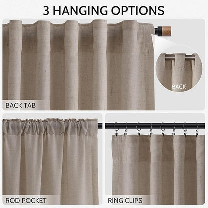 Nanspring Ecru Linen Curtains 84 Inches Long for Living Room Light Filtering Semi Sheer Curtain Back Tab and Rod Pocket Rustic Decor Burlap Elegant Soft Luxury Boho Drapes for Bedroom 52x84, 2 Panels