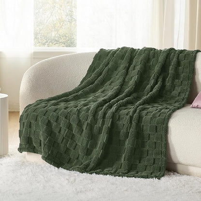 Bedsure GentleSoft Bronze Green Throw Blanket for Couch - Checkered Fleece Spring Blankets Gifts for Kids Girls, Cute Soft Cozy Throw for Bedroom Home Decor Gifts, 50x60 Inches