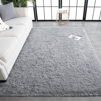 TWINNIS Super Soft Shaggy Rugs Fluffy Carpets, 5x8 Feet, Indoor Modern Plush Area Rugs for Living Room Bedroom Kids Room Nursery Home Decor, Upgrade Anti-Skid Rectangular Fuzzy Rug, Grey