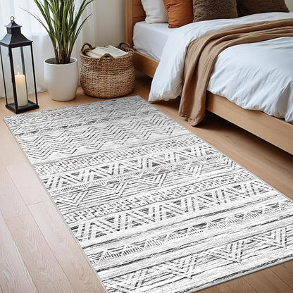 2x4 Washable Entryway Runner Rug: Moroccan Small Area Rug Soft Non Slip Door Mat for Hallway Low Pile Thin Stain Resistant Floor Carpet for Kitchen Bedroom Bathroom Bedside Indoor(2x4,Grey)