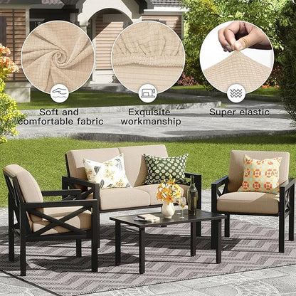 8Pcs Outdoor Cushion Covers, Patio Cushion Covers,Stretch Elastic Slipcovers, Replacement Washable & Reusable Furniture Protector for Patio Couch,Thick Jacquard Fabric(Beige, Cover Only)