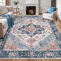 SERISSA Boho 8x10 Area Rugs, Washable Vintage Large Living Room Rug Non-Slip, Ultra Soft Oriental Print Distressed Tribal Farmhouse Blue Orange Carpet for Dining Room Bedroom Dorm Office Home Decor