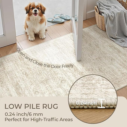 Long Hallway Runner Rug- Carpet Runners for Hallway 12ft, Anti Slip Backing Washable Rug Runner for Bathroom, Entrance, Living Room, Soft Low Pile Modern Rug Runner(2'x12', Beige/Ivory)