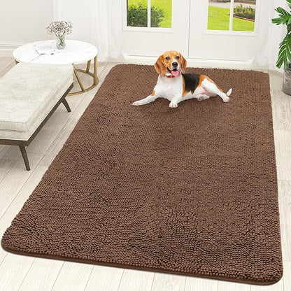 OLANLY Dog Door Mat for Muddy Paws 70x46, Absorbs Moisture and Dirt, Absorbent Non-Slip Washable Doormat, Quick Dry Chenille Mud Mat for Dogs, Entry Indoor Entryway Carpet for Inside Floor, Mocha