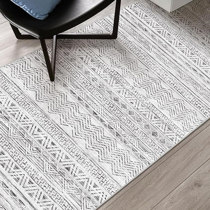 4x5 Washable Entryway Area Rug: Modern Moroccan Runner Rugs Indoor Soft Non Slip Door Mat for Living Room Low Pile Thin Floor Carpet for Kitchen Dining Room Bedroom Home Office Decor(4x5,Grey)