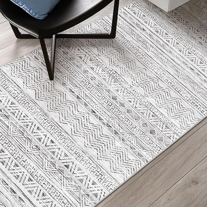 2x8 Washable Kitchen Runner Rug: Modern Moroccan Runners for Hallway Soft Non Slip Rugs with Rubber Backing Low Pile Thin Waterproof Floor Carpet for Entryway Bedroom Bathroom Indoor 2x8 Grey