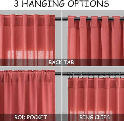 Nanspring Watermelon Red Curtains 108 Inches Long 2 Panels, Semi Sheer Back Tab Loop Pocket Large Window Curtain Extra Long Light Filtering Drapes High Ceiling Drape for Living Room 52x108