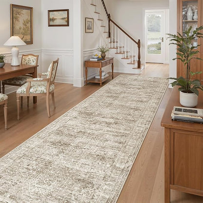 Runner Rug 3x10 Washable Non-Slip Hallway Runner Rugs for Kitchen Bathroom Laundry Room Brown Vintage Floor Carpet Runners for Hallways Entryway