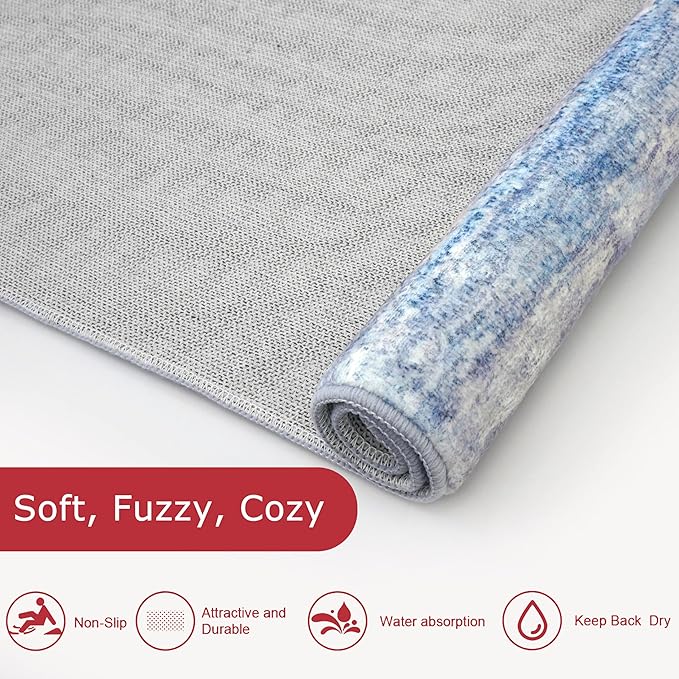 KOZYFLY 4x6 Area Rug Modern Abstract Washable Large Rugs for Entryway Non-Slip Soft Living Room Rug, Print Blue/Grey/Beige Throw Rugs Indoor Mat for High-Traffic Door Entrance, Nursery, Bedroom