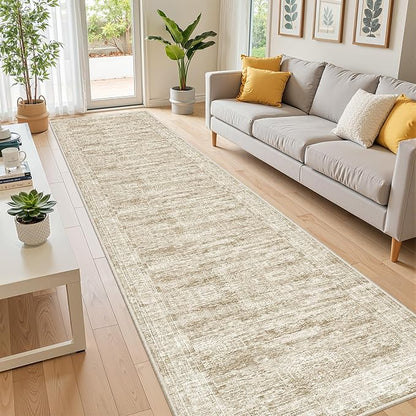 Long Hallway Runner Rug- Carpet Runners for Hallway 12ft, Anti Slip Backing Washable Rug Runner for Bathroom, Entrance, Living Room, Soft Low Pile Modern Rug Runner(2'x12', Brown/Ivory)