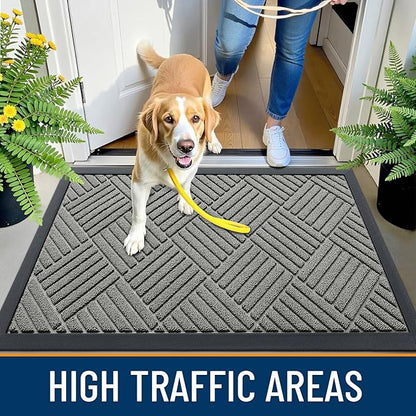 OLANLY Front Door Mat Outside Entrance 35x23, Absorbent, Heavy Duty Sturdy Natural Rubber Doormat Indoor Outdoor, Stain Fade Resistant, Non-Slip Low Profile Floor Mat for Entryway, Modern Gray Diamond