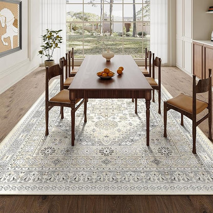 zesthome 6x9 Area Rug, Super Soft Washable Rugs for Living Room, Non-Slip Stain Resistant Vintage Rugs, Ultra-Thin Large Area Rugs (Beige,6'x9')