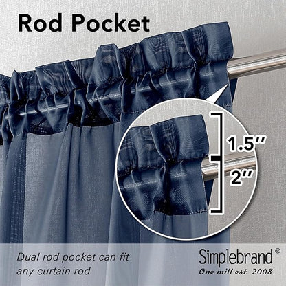 Simplebrand Navy Tier Curtains for Kitchen 24 Inches Long 2 Panels Set, Rod Pocket Cafe Curtain Light Filtering Sheer Short Curtains for Bathroom/Basement Half Window 42 x 24 Inch, 2Pcs, Navy