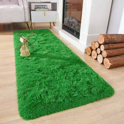 Chicrug Soft Runner Rug for Bedroom Living Room Plush Fluffy Rug 2x6 Feet, Shag Furry Runner Rug Carpet Non Shedding for Nursery Children Kids Girls Room Home Decorative, Grass Green