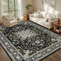 3x5 Area Rugs Living Room Rug: Washable Vintage Boho Medallion Rug No Slip Stain Resistant Soft Carpet Indoor Large Carpets for Bedroom Dining Room Farmhouse Nursery Hallway Home Office Black Gold