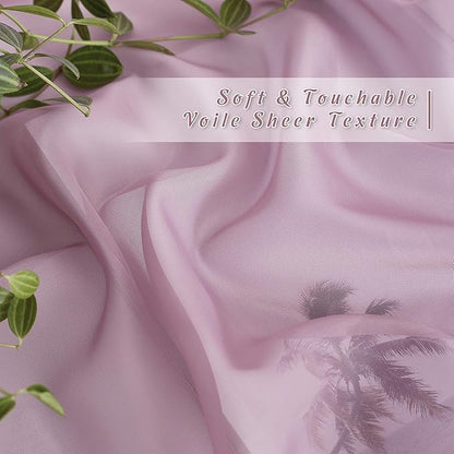 NICETOWN Bedroom Sheer Curtains 63 inch Length for Princess Bedroom, Grommet Top Voile Textured Window Curtains Light and Airy Drapes for Children Room, 54'' W, 1 Pair, Purple,Adult