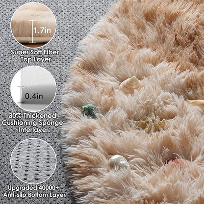 ONASAR Round Rugs 6ft for Living Room Bedroom, Tie-Dye Beige Fluffy Circle Area Rug for Kids Girls Boys Teen, Soft Plush Shaggy Carpet for Nursery Dorm Classroom Playroom Home Decor Aesthetic