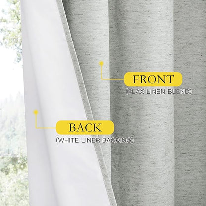 NICETOWN Grey Long Linen Full Shade Panels, 62" Wide x 95" Long, Pair of Thermal Insulated & Energy Efficiency Blackout Curtains for Living Room Windows, Lined Silky Performance Window Dressing