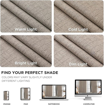 Joydeco 100% Blackout Curtains for Bedroom - Natural Linen Curtains 42" Wx 63" L Long, Thermal Insulated 2 Panels Linen Light Blocking Drapes, Rod Pocket & Back Tabs for Living Room