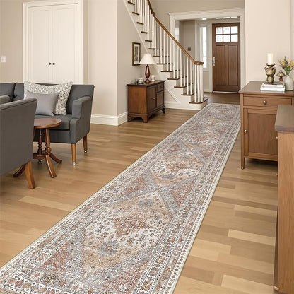 Washable Runner Rug 2.5x16, Non-Slip Long Kitchen Mats for Floor, Vintage Rug for Entryway, Soft Hallway Runner for Dining Room, Bedroom, Living Room(Orange,2.5'x16')