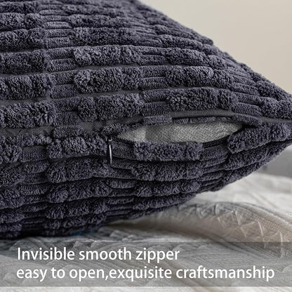 Pack of 2 Corduroy Decorative Throw Pillow Covers 18x18 InchSoft Boho Striped Pillow Covers Modern Farmhouse Home Decor for Sofa Living Room Couch Bed（Dark Grey）